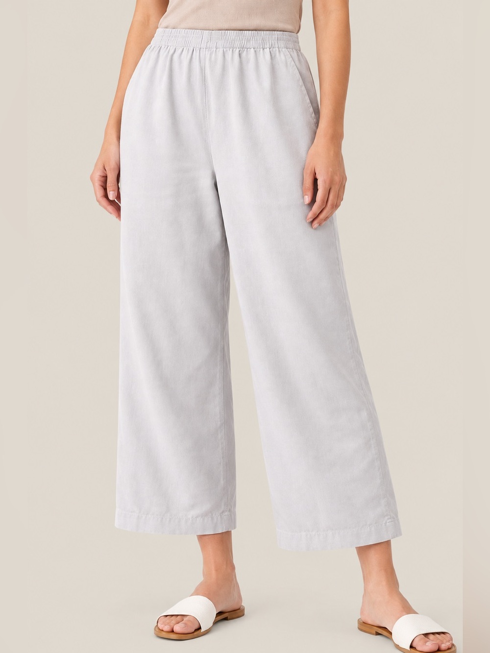 Renuar Light Gray Wide Leg Cropped Pants Elastic Waist Lyocell XL